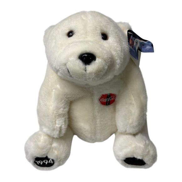 Vintage 1994 Coca-Cola Polar Bear Plush 12” Stuffed Animal with Badge Logo Tag - Picture 1 of 15